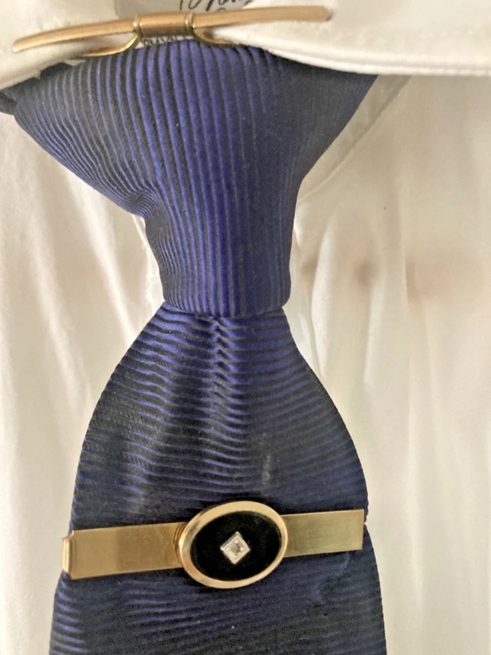 Vintage ANSON Black Onyx Crystal Cufflinks & Foster Tie Bar Set Gold Tone Tuxedo